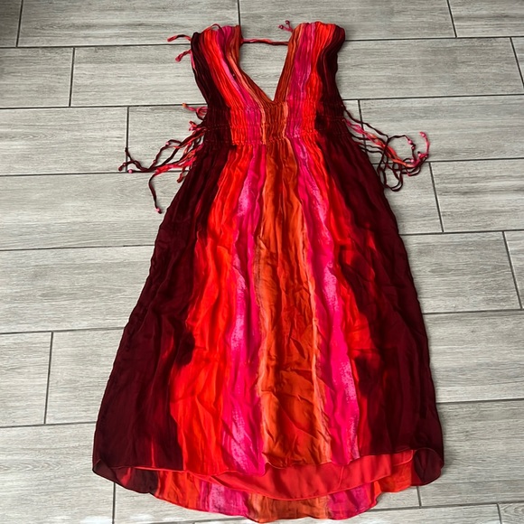 RARE Zara Bloggers Favorite V Neck Bead Appliqué Tie Dye Maxi Dress XS NWT - Picture 1 of 8